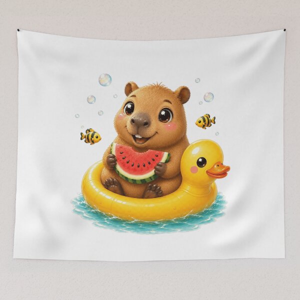 Item preview, Cute Summer Capybara With Watermelon On Duck Float designed and sold by AgnesDream.