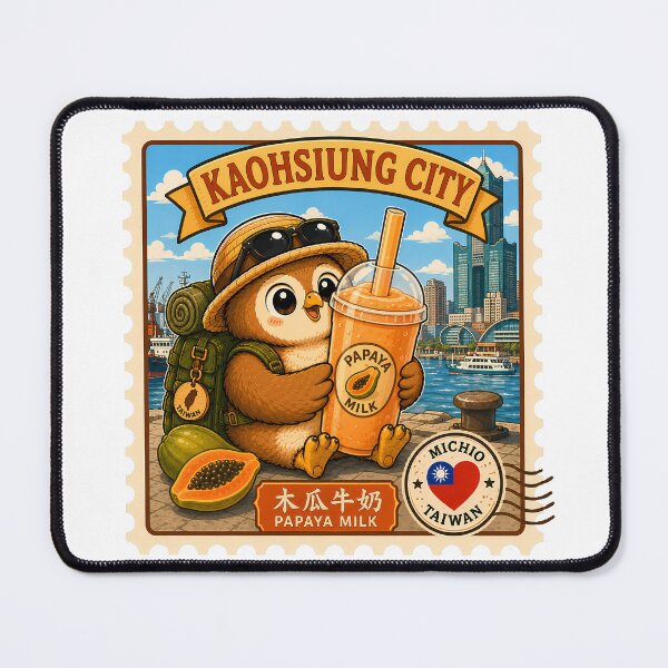 Item preview, Kaohsiung City Papaya Milk Taiwan Travel Stamp Sticker Cute Owl Mascot Postage Illustration designed and sold by Symbol Universe.