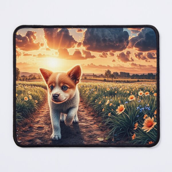 Item preview, Puppy in Sunset Flower Field Wall Art designed and sold by BeautifulVirtues.
