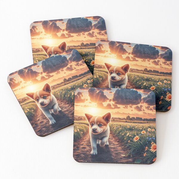 Item preview, Puppy in Sunset Flower Field Wall Art designed and sold by BeautifulVirtues.