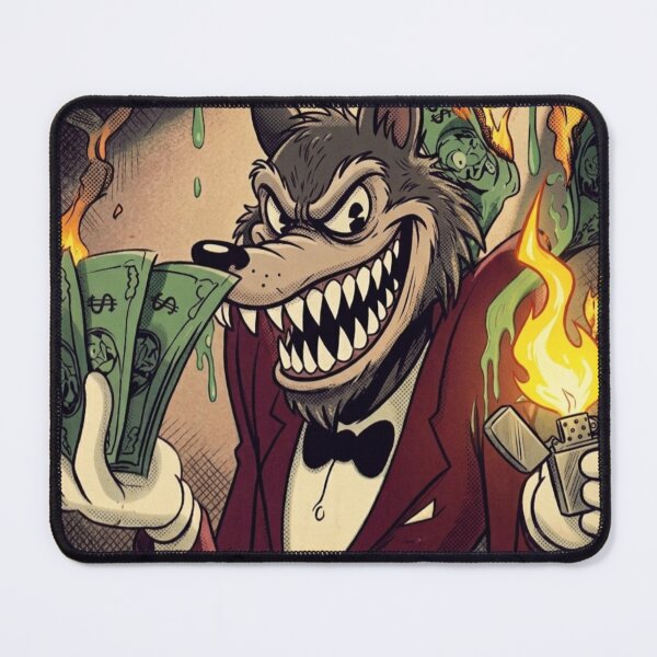 Item preview, Vintage Evil Wolf Cartoon Burning Money Retro Streetwear Design designed and sold by lzxzxl.