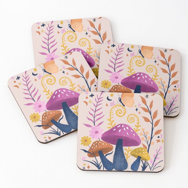 Item preview, Blooms & Shrooms Blush — Retro Folk Mushroom Art Print, Cottagecore Floral, Warm Botanical Illustration designed and sold by ShooNyaArtStudio.