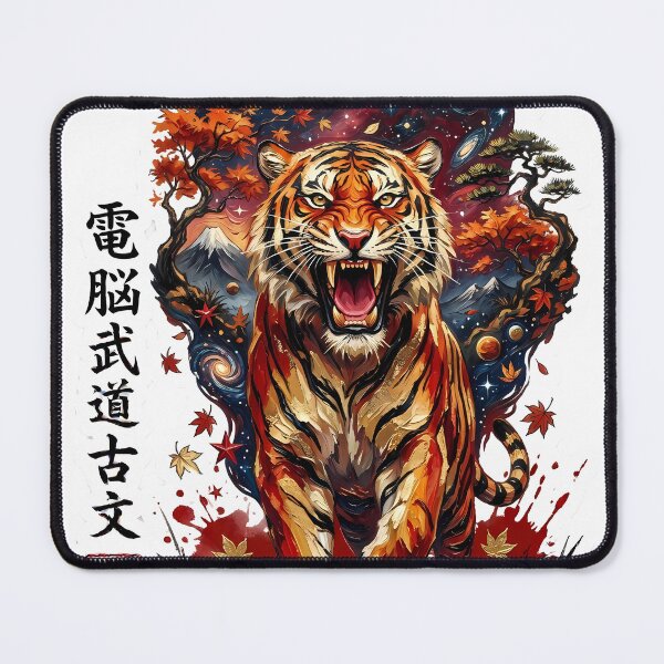 Item preview, Cosmic Tiger Warrior - Japanese Galaxy Tiger with Autumn Leaves & Kanji Art designed and sold by SupernovaNote.