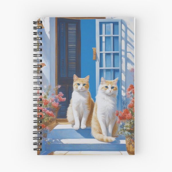 Item preview, Santorini Blue Door Cats on Sunny Greek Island Terrace designed and sold by UmSkelig834.