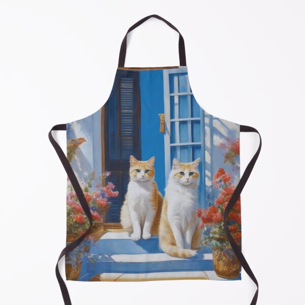 Item preview, Santorini Blue Door Cats on Sunny Greek Island Terrace designed and sold by UmSkelig834.