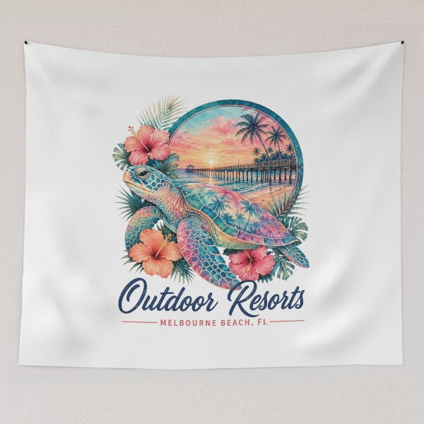 Item preview, Outdoor Resorts Melbourne Beach Florida Turtle T-Shirt, Sea Turtle Beach Vacation Gift, Coastal Florida Graphic Tee designed and sold by Trendably.
