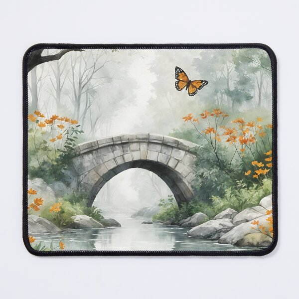 Item preview, Misty Stone Bridge in an Enchanted Forest | Tranquil Woodland Stream | Watercolor Nature Landscape designed and sold by Patricia Johnston.