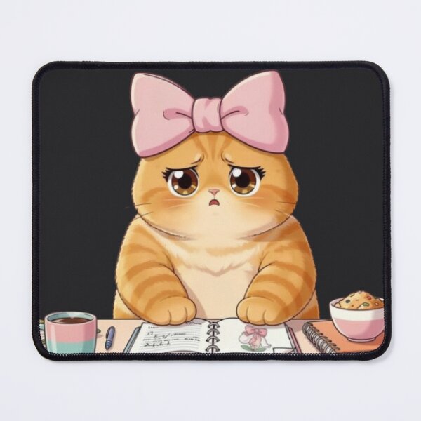 Item preview, Cute Stressed Study Cat with Coffee designed and sold by Luna's World - Moody Vibes Studio.