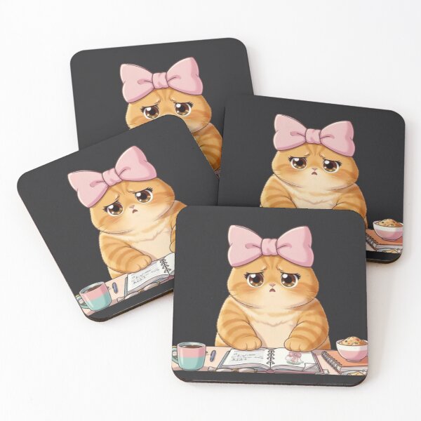 Item preview, Cute Stressed Study Cat with Coffee designed and sold by Luna's World - Moody Vibes Studio.