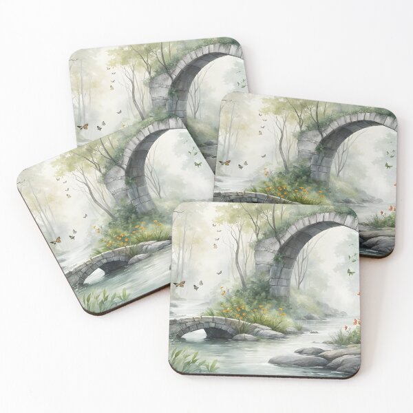 Item preview, Enchanted Stone Bridges | Misty Woodland Stream | Magical Forest Watercolor | Whimsical Nature Landscape designed and sold by Patricia Johnston.