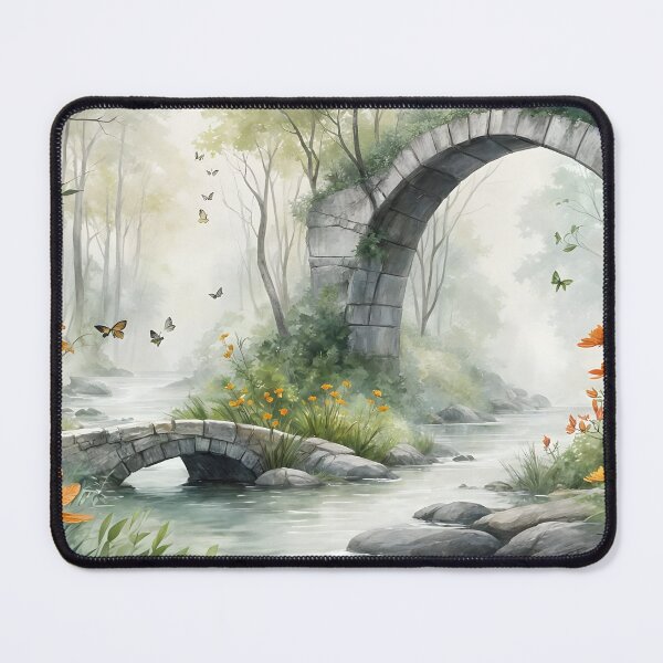 Item preview, Enchanted Stone Bridges | Misty Woodland Stream | Magical Forest Watercolor | Whimsical Nature Landscape designed and sold by Patricia Johnston.