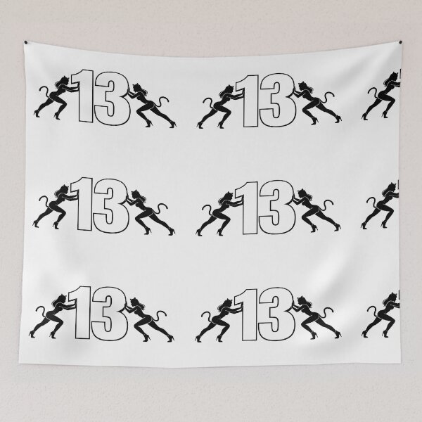 Item preview, number 13 striking ,pushed by two black cat women ,black and white  designed and sold by wallartofmio.