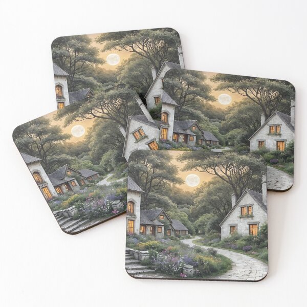 Item preview, Moonlit Enchanted Cottage Village | Storybook Stone Cottages | Cottagecore Woodland | Whimsical Fantasy Landscape designed and sold by Patricia Johnston.