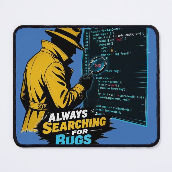 Item preview, Always Searching For Bugs - Noir Detective Programmer Funny Shirt designed and sold by Geek Tracy Shop.