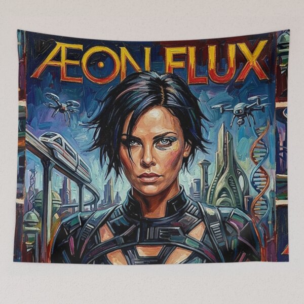 Aperçu de l'œuvre Affiche de film hommage à l'art rétro de science-fiction et cyberpunk d'action Aeon Flux créée et vendue par Art's Diner.