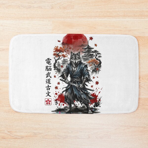Item preview, Wolf Ronin Samurai - Japanese Warrior with Red Sun & Autumn Leaves Art designed and sold by SupernovaNote.