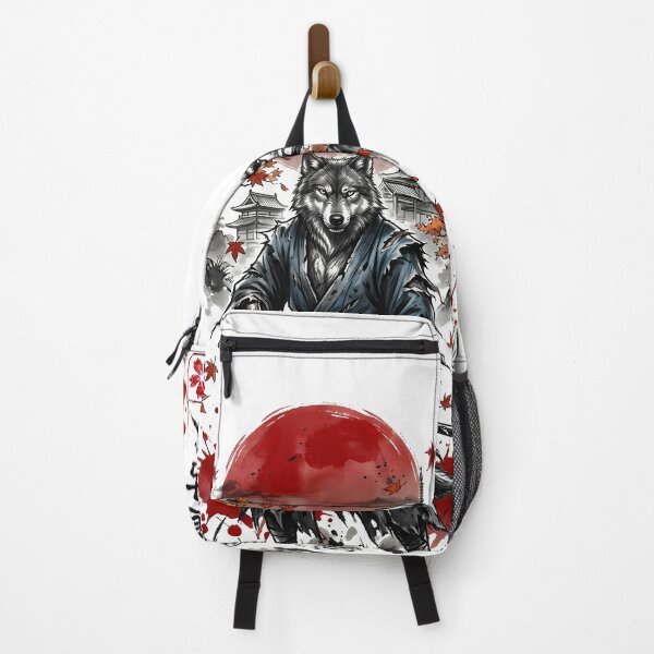 Item preview, Wolf Ronin Samurai - Japanese Warrior with Red Sun & Autumn Leaves Art designed and sold by SupernovaNote.