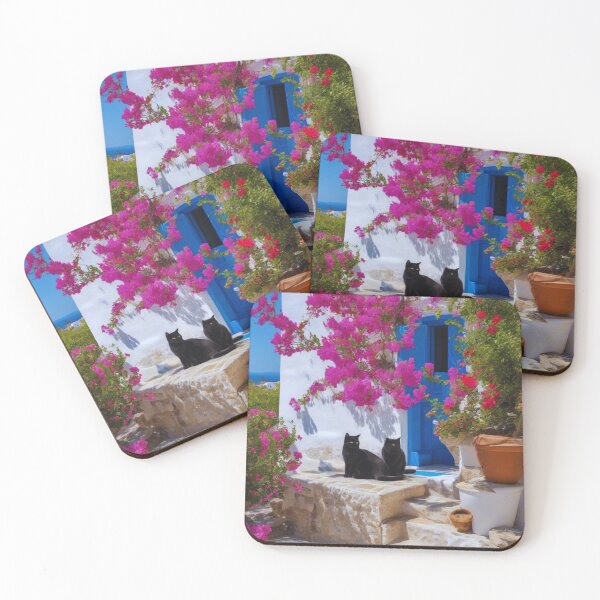 Item preview, Santorini Black Cats under Bougainvillea designed and sold by UmSkelig834.