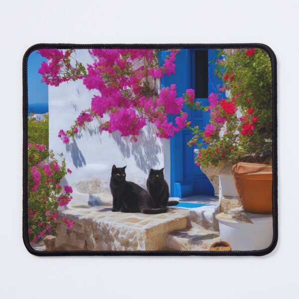 Item preview, Santorini Black Cats under Bougainvillea designed and sold by UmSkelig834.