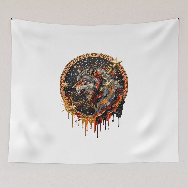 Item preview, Celestial Zodiac Wolf - Gold Drip Astrology Art with Constellation Map designed and sold by SupernovaNote.