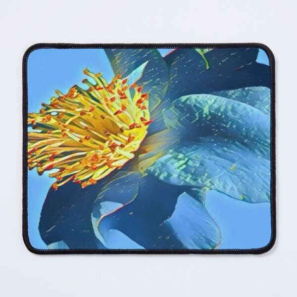 Item preview, Moody Electric Blue and Gold Camellia Flower Digital Painting designed and sold by BalkanBloom.