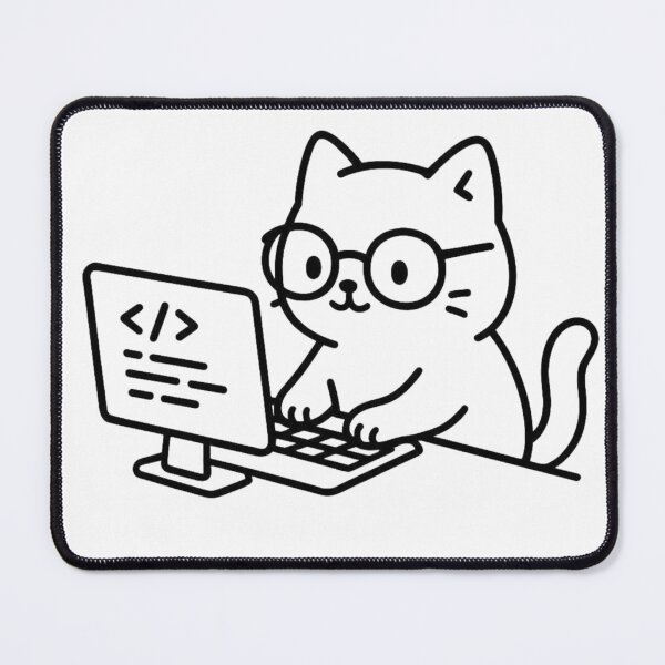 Item preview, Cute Coder Cat - Funny Programmer Kitten Line Art designed and sold by Novalovestudio.