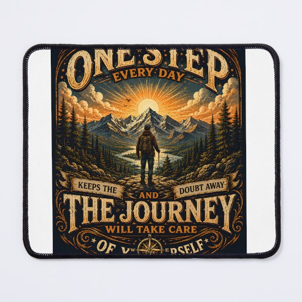 Item preview, Vintage Mountain Hiker – One Step Every Day Inspirational Artwork designed and sold by Super1T-short.