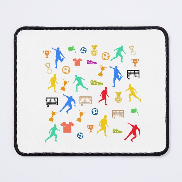 Item preview, Colorful Soccer Icons Pattern | Football Player Silhouettes, Trophy & Ball Seamless Sports Design designed and sold by Faisal  Shah.