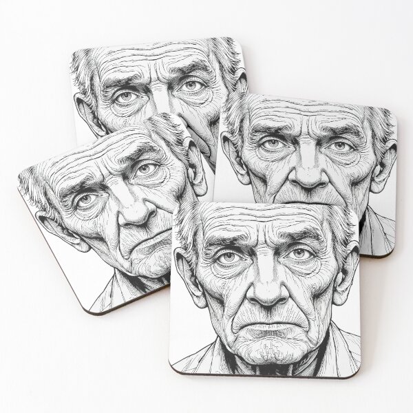 Item preview, Wisdom Etched in Time – Emotional Elderly Portrait Fine Line Art Illustration designed and sold by PixPixari.