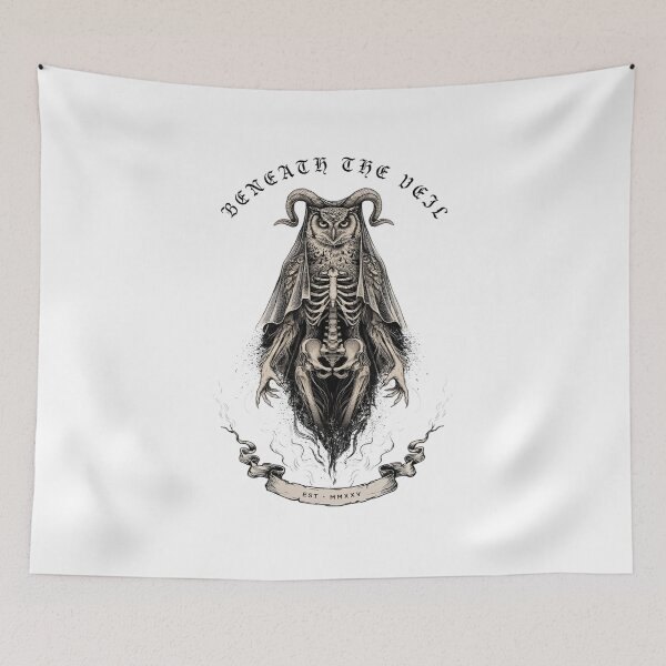 Item preview, Dark Fantasy Skeletal Owl Art | Gothic Ram Horn Owl Illustration designed and sold by Midnight Veil Designs.