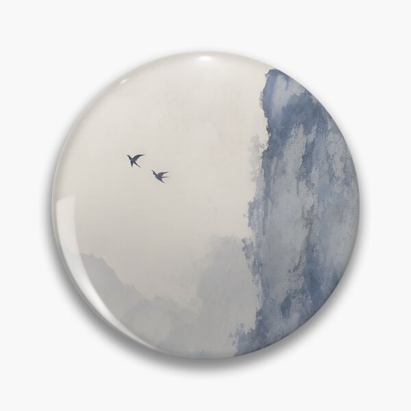 Item preview, Cliff and Pine with Swallows - Blue Ink Wash Mountain Landscape designed and sold by OpenFieldNotes.