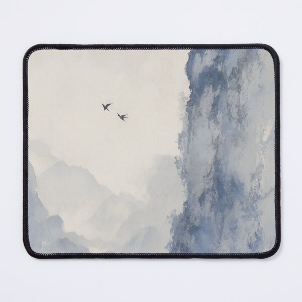 Item preview, Cliff and Pine with Swallows - Blue Ink Wash Mountain Landscape designed and sold by OpenFieldNotes.