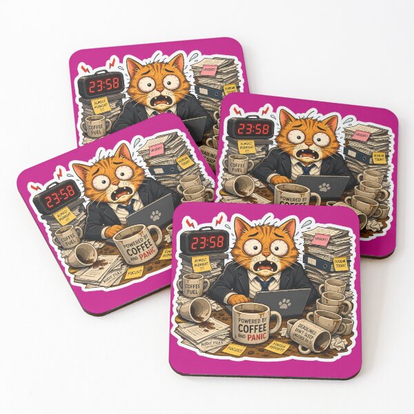 Item preview, Powered by Coffee and Panic Cat designed and sold by HAPPY HARBOR DESIGN .