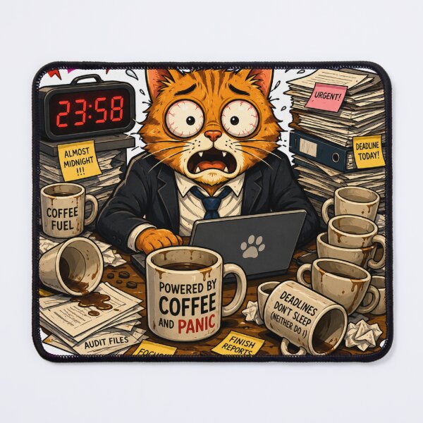 Item preview, Powered by Coffee and Panic Cat designed and sold by HAPPY HARBOR DESIGN .