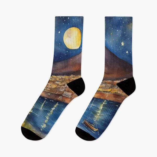 Item preview, Starry Night over Mount Etna Sicily Watercolor Painting designed and sold by UmSkelig834.