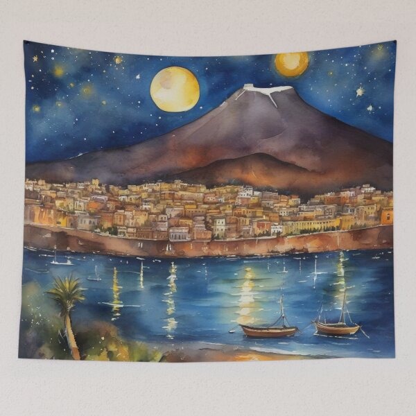 Item preview, Starry Night over Mount Etna Sicily Watercolor Painting designed and sold by UmSkelig834.