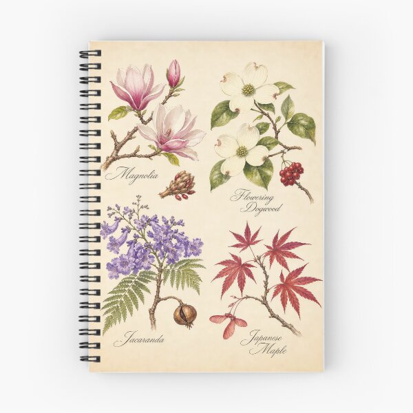 Item preview, Magnolia Dogwood Jacaranda Japanese Maple Botanical Print designed and sold by NuvoraNest.
