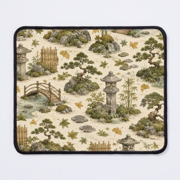 Item preview, Japanese Zen Garden Seamless Pattern – Stone Lantern, Bridge & Bonsai Landscape designed and sold by Siti Hoiriyah.