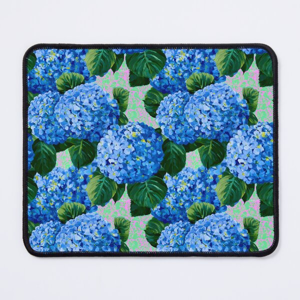 Item preview, Grandmillennial art, blue hydrangea flowers on pink and green designed and sold by SophieClimaArt.