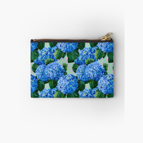 Item preview, Grandmillennial art, blue hydrangea flowers on pink and green designed and sold by SophieClimaArt.