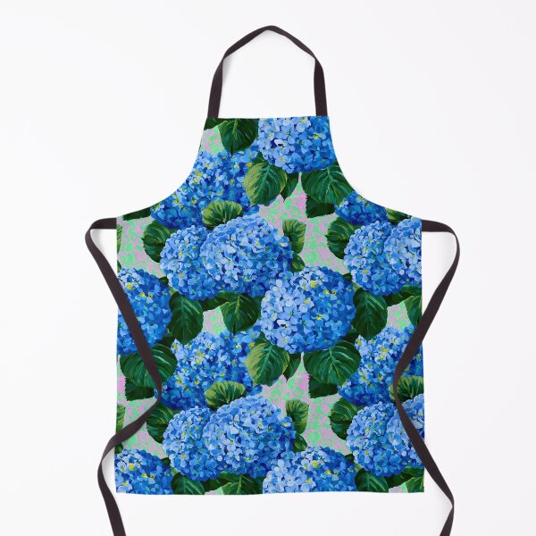 Artikelvorschau, Kunst zum Jahrtausendwechsel, blaue Hortensienblüten auf rosa und grünem Grund entworfen und verkauft von SophieClimaArt.