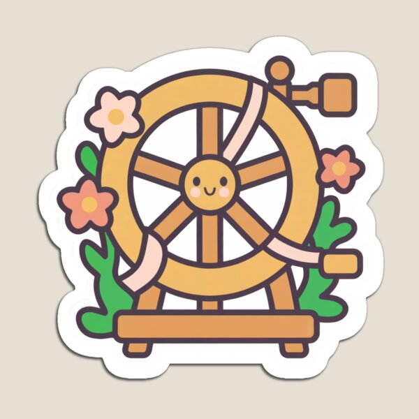 Item preview, Kawaii Spinning Wheel Yarn Flowers Cute Craft designed and sold by Dunderstickers.
