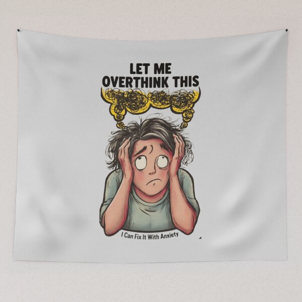 Item preview, Let Me Overthink This Funny Anxiety Cartoon Art designed and sold by Dream Weave Studio.