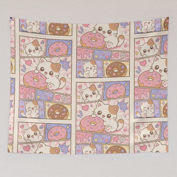 Item preview, Kawaii Cat Donut Comic Panels designed and sold by Magmashup.