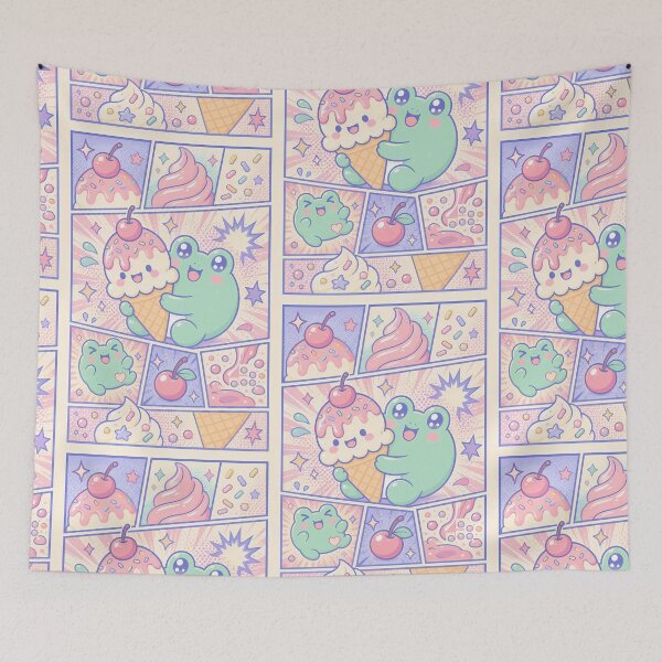 Item preview, Kawaii Frog Ice Cream Comic Panels designed and sold by Gift Phrase Studio.