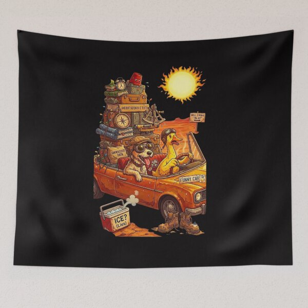 Item preview, Funny Dog and Duck Driving Car Desert Heat Meme Sticker designed and sold by Fatomfatom.