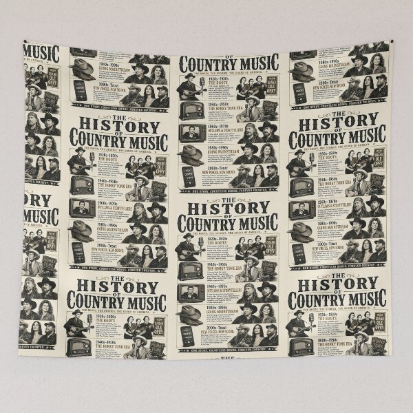 Item preview, History of Country Music Vintage Illustrated Timeline Poster with Americana Western Design designed and sold by PIXEL POP DESIGNS - Beyond the Norm!.