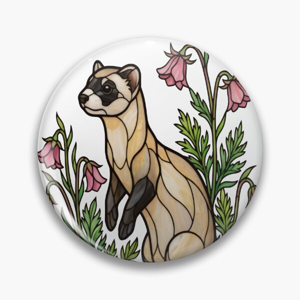 Item preview, Stained Glass Ferret and Pink Bell Flowers Botanical Art designed and sold by Vitreous-Fauna.