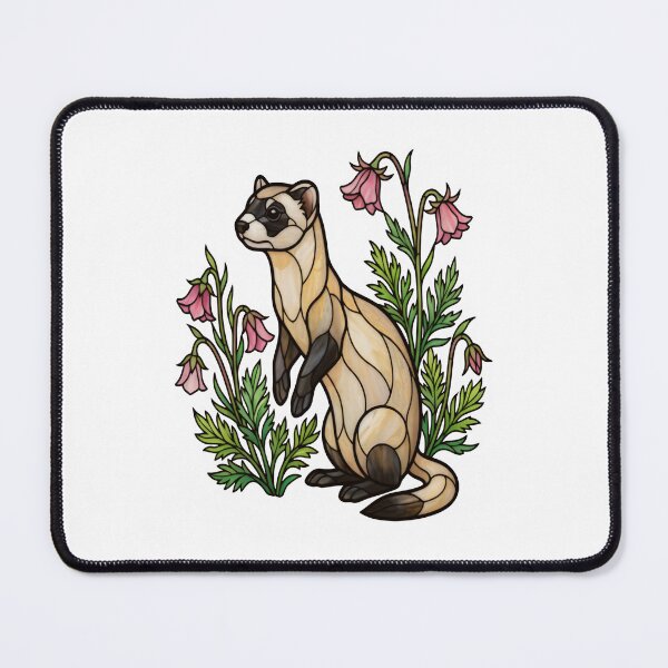 Item preview, Stained Glass Ferret and Pink Bell Flowers Botanical Art designed and sold by Vitreous-Fauna.