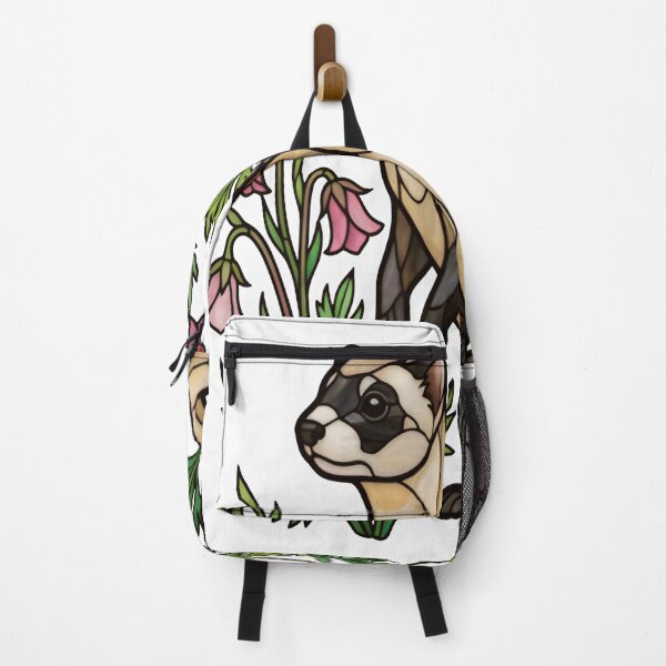 Item preview, Stained Glass Ferret and Pink Bell Flowers Botanical Art designed and sold by Vitreous-Fauna.